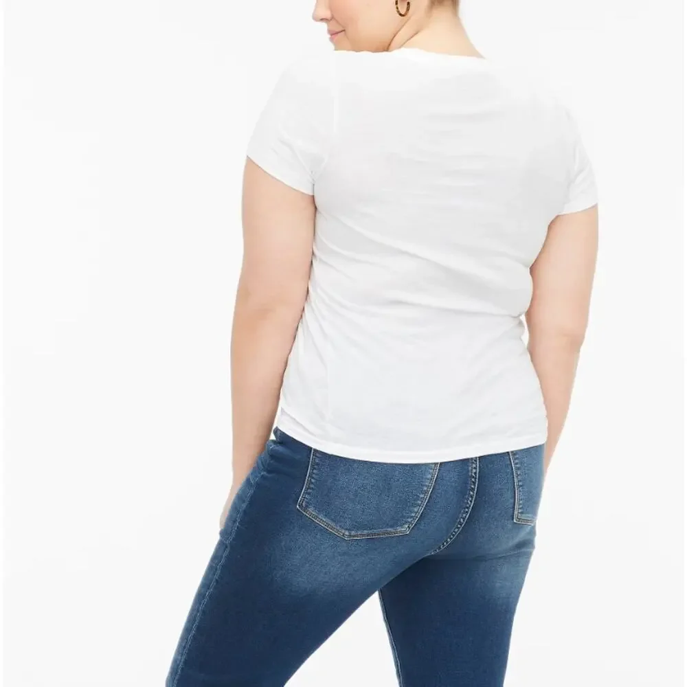 J.Crew Short-Sleeve Vintage Cotton V-neck T-Shirt WMNS L White Pullover Slim-Fit